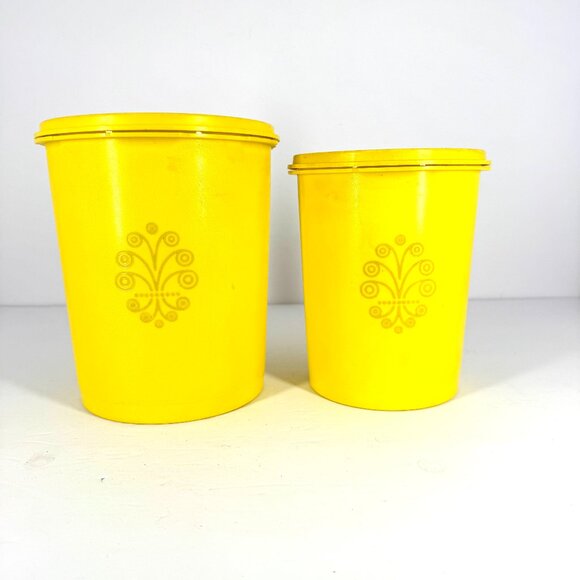 Vintage Tupperware Yellow Servalier Canister Set of 2 with Lids Retro Kitchen - Picture 1 of 9